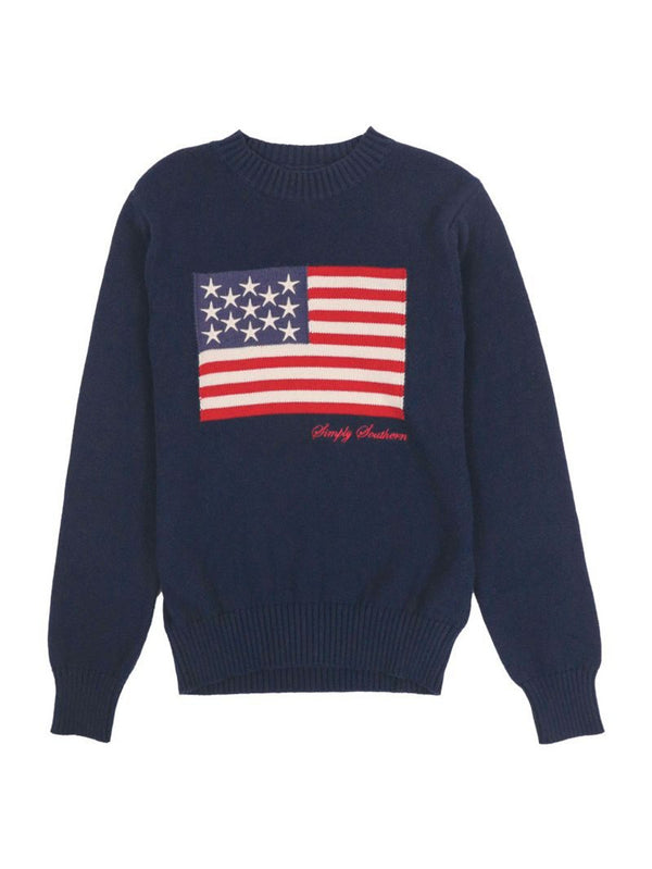 Simply Southern Preppy Patriotic Flag Sweater USA