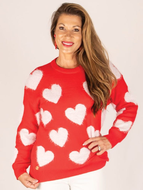 Simply Southern Fuzzy Red Heart Sweater