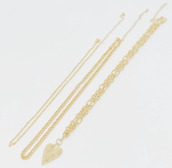 Layered Gold Hammered Heart Necklaces