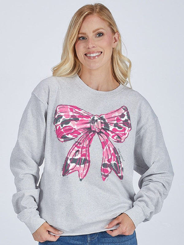 Simply Southern Pink Camo Bow Crew Neck Sweatshirt