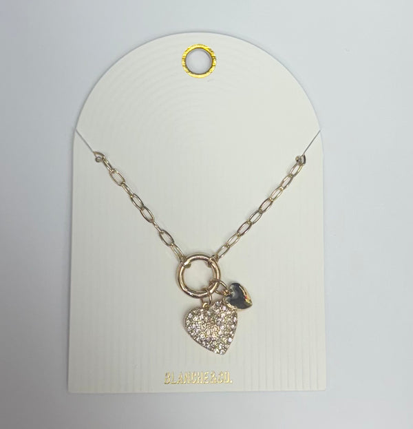 Gold Paperclip Chain Necklace with Pave Heart Charm