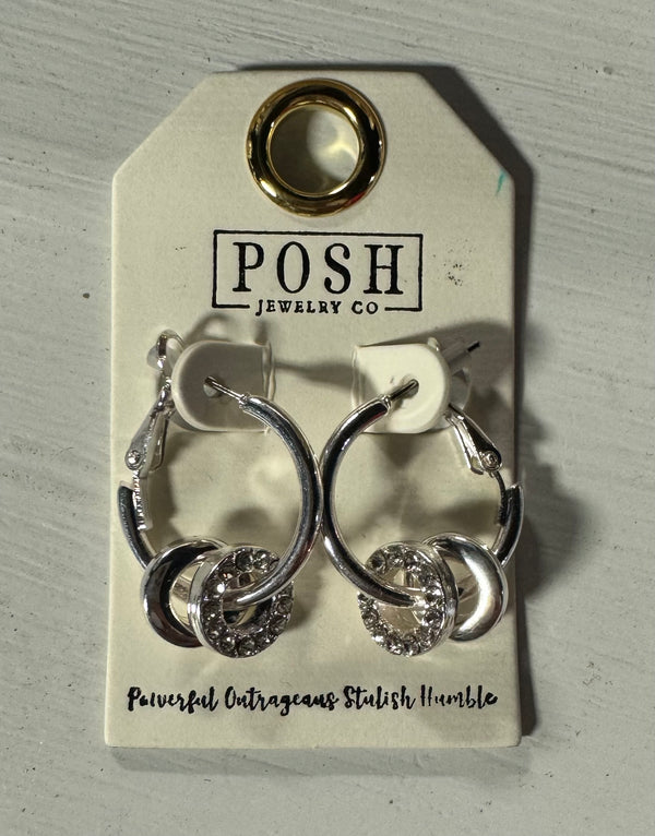 Hoop Earrings with Floating Rhinestone Charm