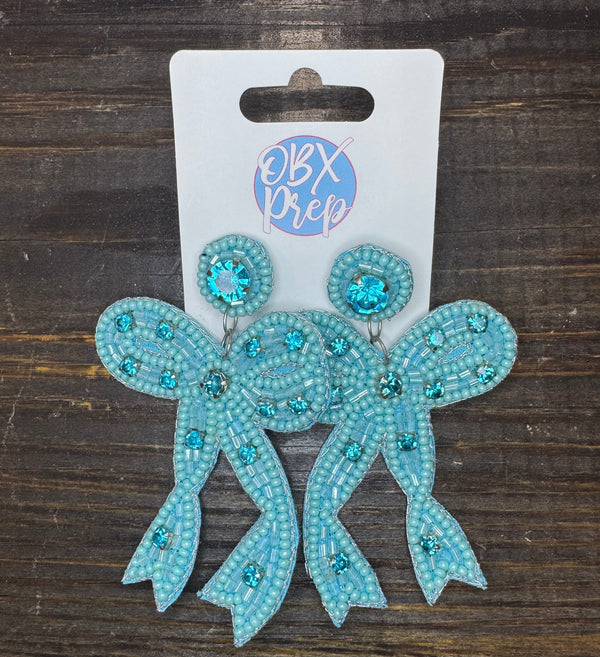 Blue Bow Statement Earrings