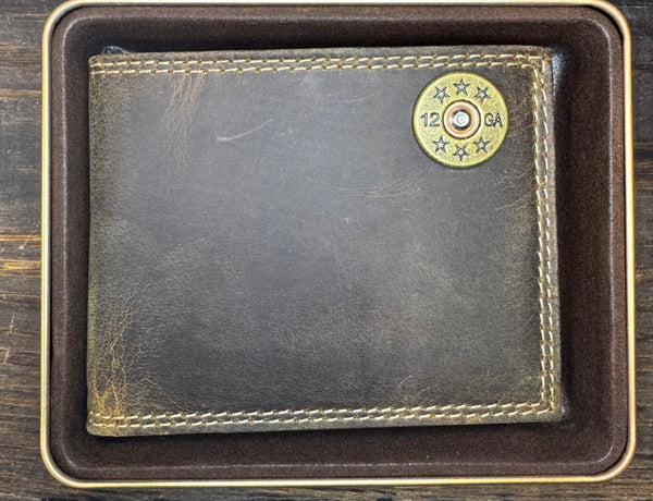 Zep-Pro Vintage Leather Bi-fold Wallet Shotgun Shell