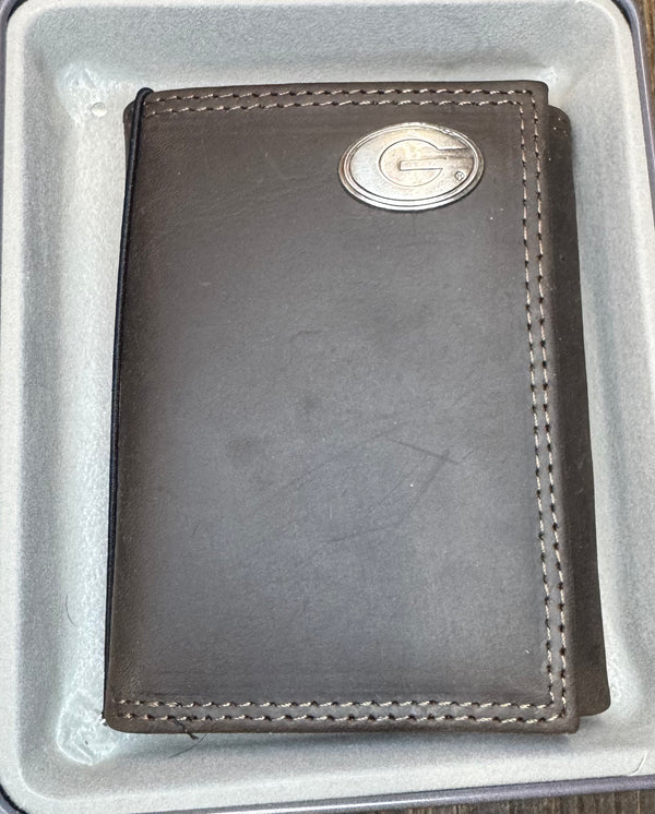 Zep-Pro Crazy Horse Leather Tri-fold Wallet UGA Georgia Bulldogs