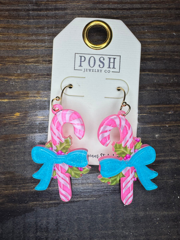 Festive Candy Cane Christmas Earrings