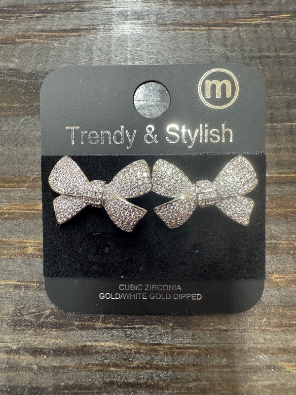 Cubic Zirconia Pave Ribbon Bow Earrings