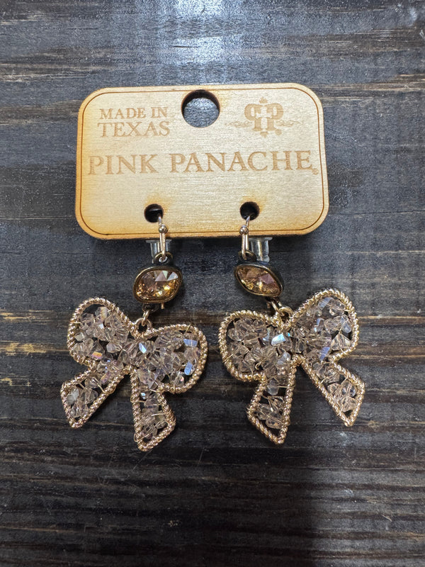 Light Brown Amber Colored Dangle Bow Earrings