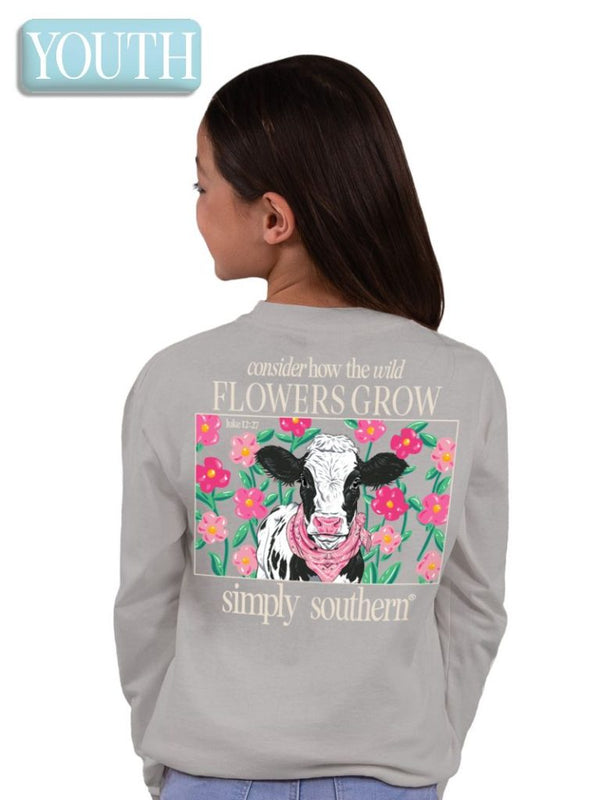 YOUTH Simply Southern Wildflowers Cow Shirt