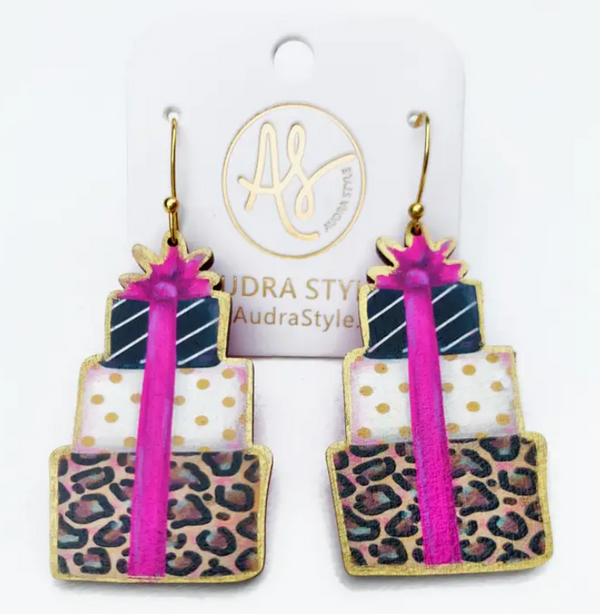 Audra Style Christmas Earring - Black Gold Gifts Pink Bow