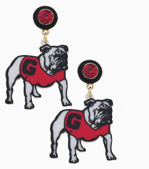 UGA Georgia Bulldogs Hairy Dawg Resin Mascot Earrings in Red/Black