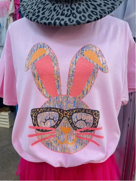 Bunny with Leopard Print Glasses Tee