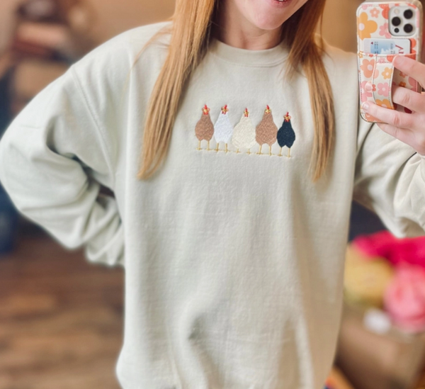 Embroidered Chickens Sweatshirt