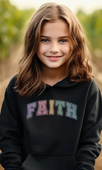 YOUTH Pastel Varsity Faith Christian Kids Graphic Hoodie