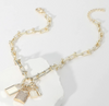 14K Gold Plated Cz Paved Triple Lock Pendant Chain Necklace