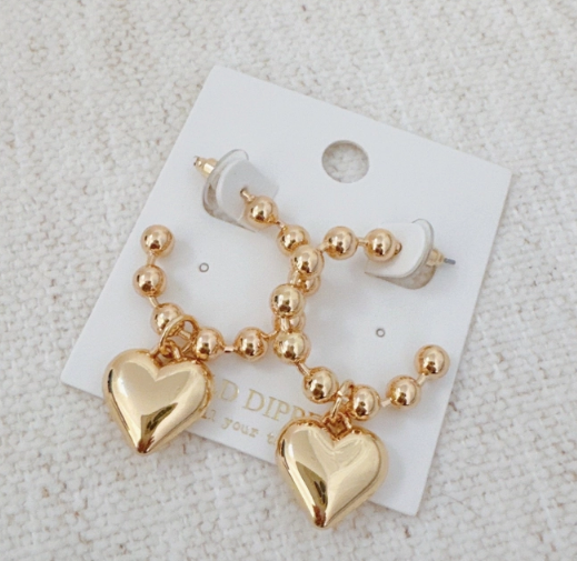 Dangle Heart Ball Hoop Earrings