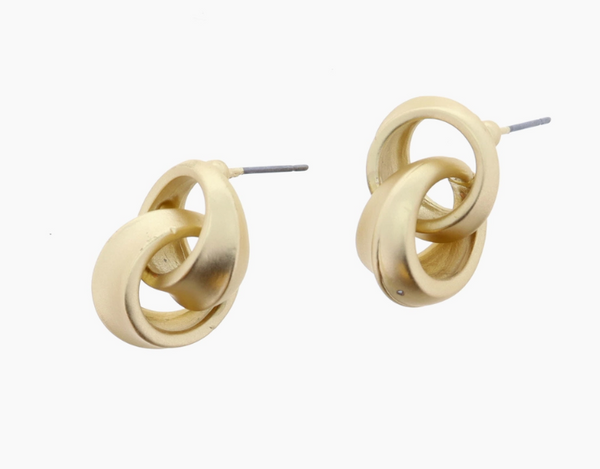 Matte Gold Interlocking Thick Hoops Earrings