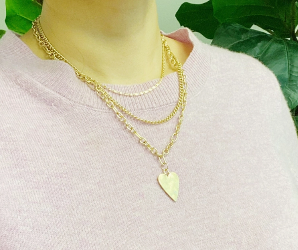 Layered Gold Hammered Heart Necklaces