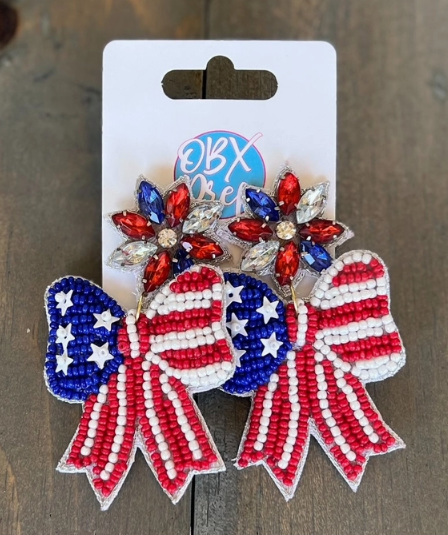 USA Patriotic Bow Statement Earrings