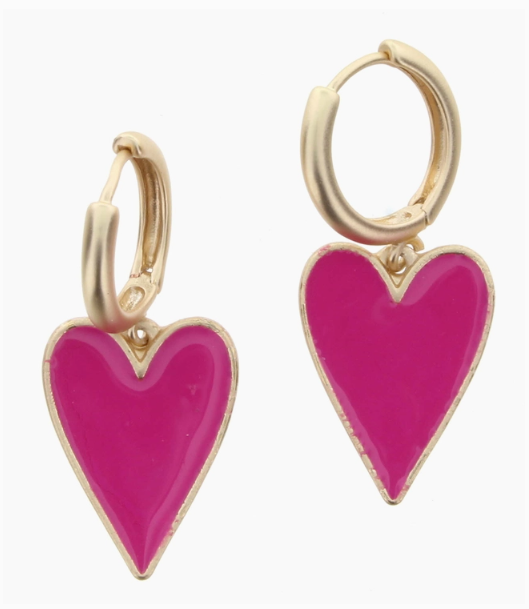 Gold Huggie Hoop with Medium Hot Pink Heart Earring