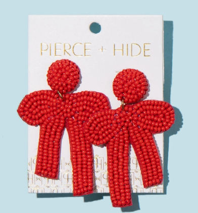 Red Beaded Bow Statement Earrings