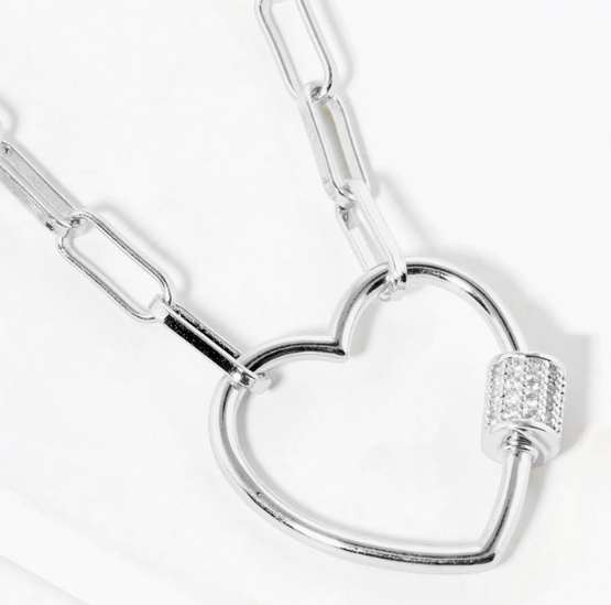 Heart Carabiner Paperclip Chain Necklace