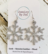 Leather Sequined Christmas Snowflake Earrings