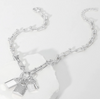 14K Gold Plated Cz Paved Triple Lock Pendant Chain Necklace