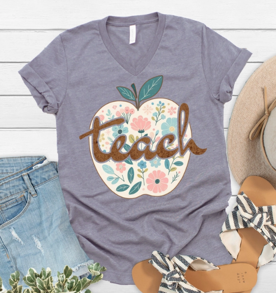 Teacher Apple V-Neck Shirt