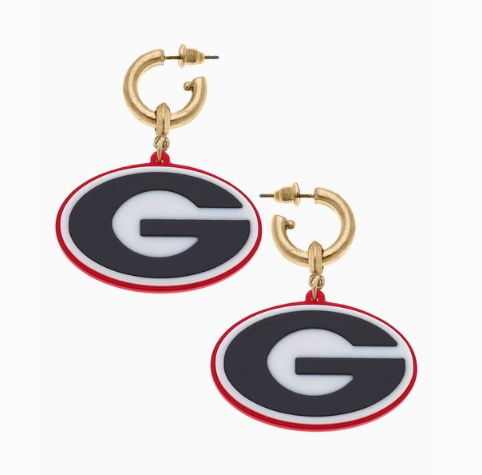 Georgia Bulldogs UGA Resin Logo Drop Hoop Earring in Red