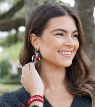 UGA Georgia Bulldogs Hairy Dawg Resin Mascot Earrings in Red/Black