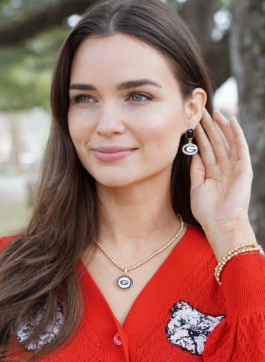 UGA Georgia Bulldogs Rhinestone Enamel Logo Earrings