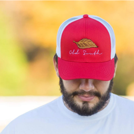 tobacco trucker hats Old South Tobacco Leaf Trucker Mesh Hat Red & White tobacco trucker hats Old South Tobacco Leaf Trucker Mesh Hat Red & White